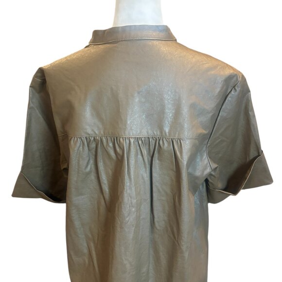 Soaked In Luxury Brown Faux Leather Shirt Size Small - Picture 4 of 7